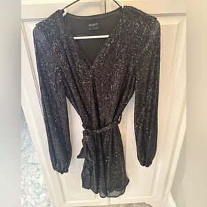 Bardot Black long sleeve sequin wrap dress size Small